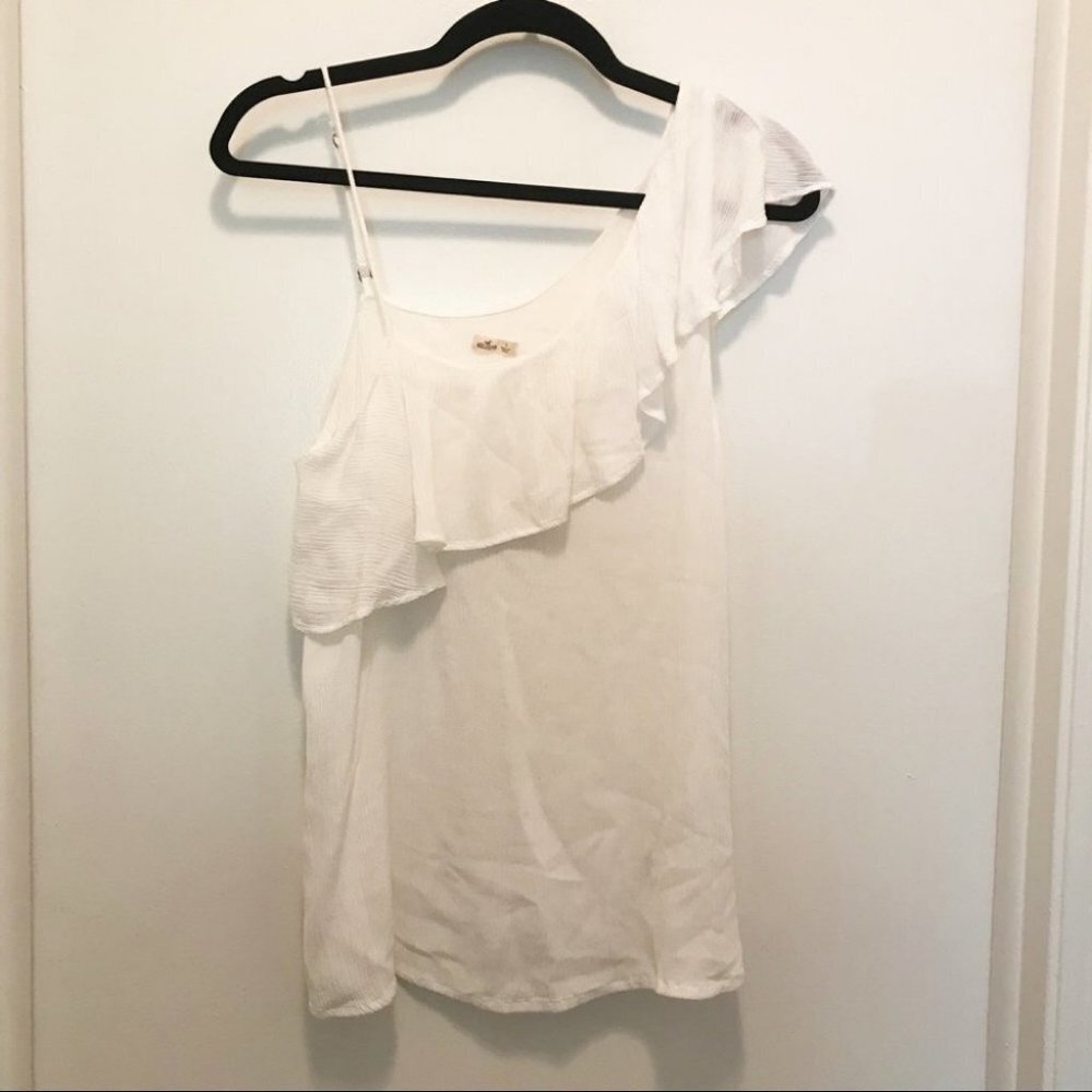 Hollister White Ruffle Layered Trim One Shoulder Tank Top Small NWT.